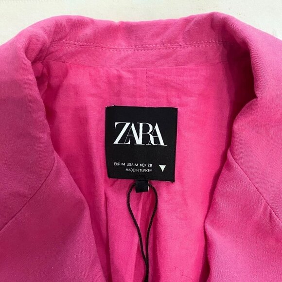 ZARA PINK LINEN BLEND CROPPED BLAZER STYLE 2010/719/630 - M - Picture 8 of 12